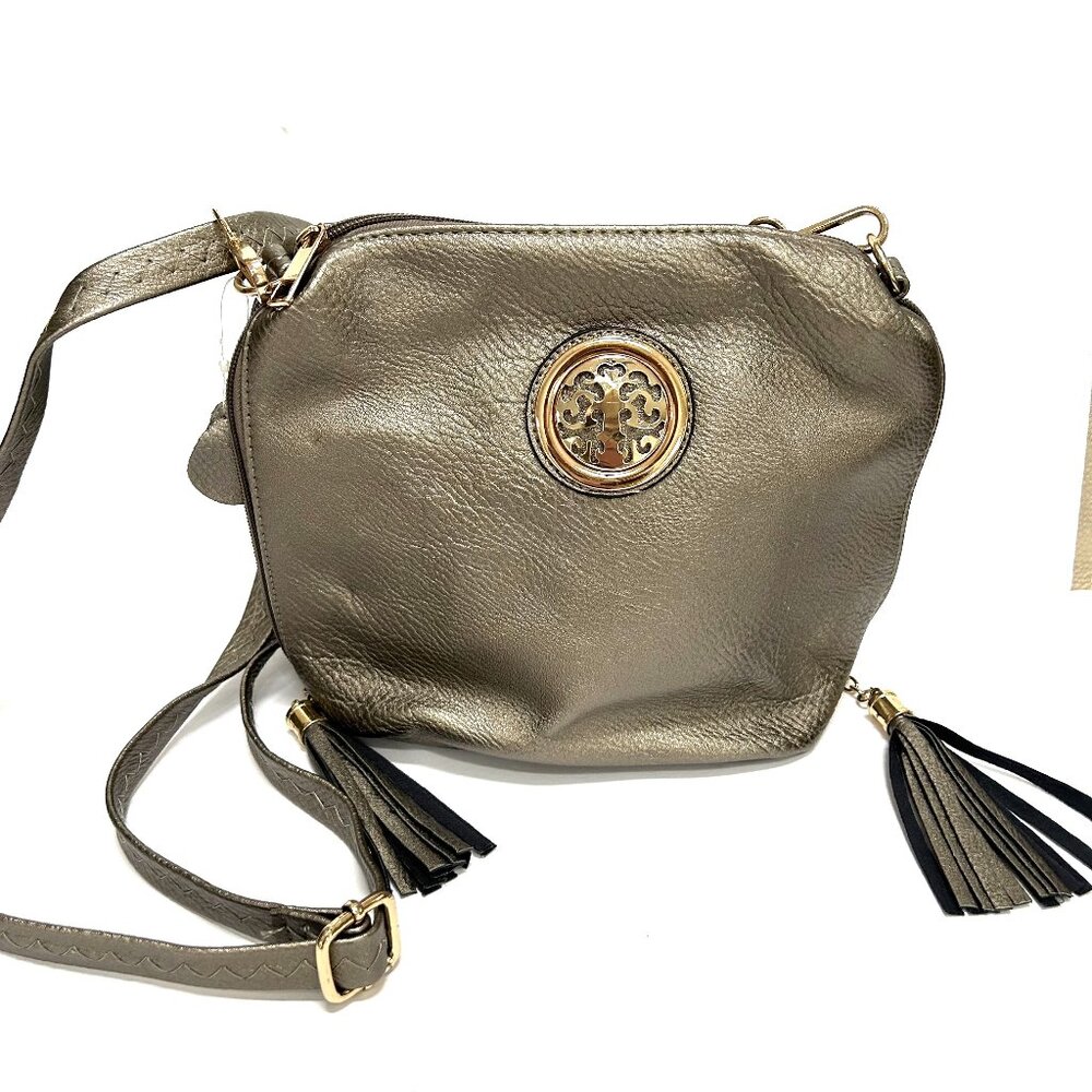 Crossbody Shouder Bag Purse Vegan Leather Pewter